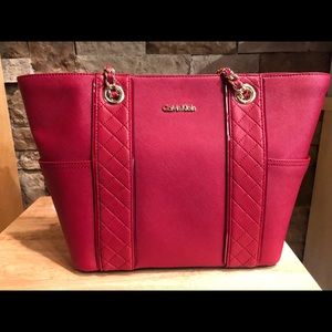Calvin Klein red leather tote handbag